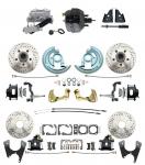 1967-1969 Camaro/ Firebird & 1968-1974 Chevy Nova Front & Rear Power Disc Brake Conversion Kit Drilled & Slotted & Powder Coated Black Calipers Rotors 9" Dual Powder Coated Black Booster Kit