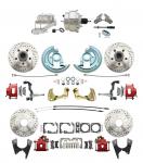 1967-1969 Camaro/ Firebird & 1968-1974 Chevy Nova Front & Rear Power Disc Brake Conversion Kit Drilled & Slotted & Powder Coated Red Calipers Rotors W/ 8" Dual Chrome Booster Kit