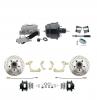 1959-1964 GM Full Size Front Disc Brake Kit Black Powder Coated Calipers Drilled/Slotted Rotors (Impala, Bel Air, Biscayne) & 8" Dual Powder Coated Black Booster Conversion Kit W/ Aluminum Master Cylinder Left Mount Disc/ Drum