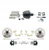 1959-1964 GM Full Size Front Disc Brake Kit Black Powder Coated Calipers Drilled/Slotted Rotors (Impala, Bel Air, Biscayne) & 8" Dual Powder Coated Black Booster Conversion Kit W/ Chrome Flat Top Master Cylinder Bottom Mount D
