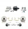 1959-1964 GM Full Size Front Disc Brake Kit Black Powder Coated Calipers Drilled/Slotted Rotors (Impala, Bel Air, Biscayne) & 8" Dual Powder Coated Black Booster Conversion Kit W/ Chrome Flat Top Master Cylinder Left Mount Dis