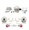 1959-1964 GM Full Size Front Disc Brake Kit Red Powder Coated Calipers Drilled/Slotted Rotors (Impala, Bel Air, Biscayne) & 8" Dual Chrome Booster Conversion Kit W/ Chrome Master Cylinder Left Mount Disc/ Drum Proportioning Va