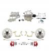 1959-1964 GM Full Size Front Disc Brake Kit Red Powder Coated Calipers Drilled/Slotted Rotors (Impala, Bel Air, Biscayne) & 8" Dual Stainless Steel Booster Conversion Kit W/ Chrome Flat Top Master Cylinder Left Mount Disc/ Dru