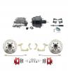 1959-1964 GM Full Size Front Disc Brake Kit Red Powder Coated Calipers Drilled/Slotted Rotors (Impala, Bel Air, Biscayne) & 8" Dual Powder Coated Black Booster Conversion Kit W/ Aluminum Master Cylinder Bottom Mount Disc/ Drum