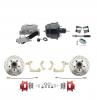 1959-1964 GM Full Size Front Disc Brake Kit Red Powder Coated Calipers Drilled/Slotted Rotors (Impala, Bel Air, Biscayne) & 8" Dual Powder Coated Black Booster Conversion Kit W/ Aluminum Master Cylinder Left Mount Disc/ Drum P