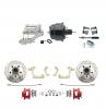 1959-1964 GM Full Size Front Disc Brake Kit Red Powder Coated Calipers Drilled/Slotted Rotors (Impala, Bel Air, Biscayne) & 8" Dual Powder Coated Black Booster Conversion Kit W/ Chrome Flat Top Master Cylinder Left Mount Disc/