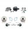 1965-1968 GM Full Size Front Disc Brake Kit Black Powder Coated Calipers Drilled/Slotted Rotors (Impala, Bel Air, Biscayne) & 8" Dual Powder Coated Black Booster Conversion Kit W/ Aluminum Master Cylinder Bottom Mount Disc/ Dr