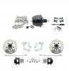 1965-1968 GM Full Size Front Disc Brake Kit Black Powder Coated Calipers Drilled/Slotted Rotors (Impala, Bel Air, Biscayne) & 8" Dual Powder Coated Black Booster Conversion Kit W/ Chrome Flat Top Master Cylinder Left Mount Dis