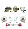 1965-1968 GM Full Size Front Disc Brake Kit Red Powder Coated Calipers Drilled/Slotted Rotors (Impala, Bel Air, Biscayne) & 8" Dual Zinc Booster Conversion Kit W/ Cast Iron Master Cylinder Left Mount Disc/ Drum Proportioning V