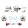 1965-1968 GM Full Size Front Disc Brake Kit Red Powder Coated Calipers Drilled/Slotted Rotors (Impala, Bel Air, Biscayne) & 8" Dual Stainless Steel Booster Conversion Kit W/ Chrome Flat Top Master Cylinder Left Mount Disc/ Dru